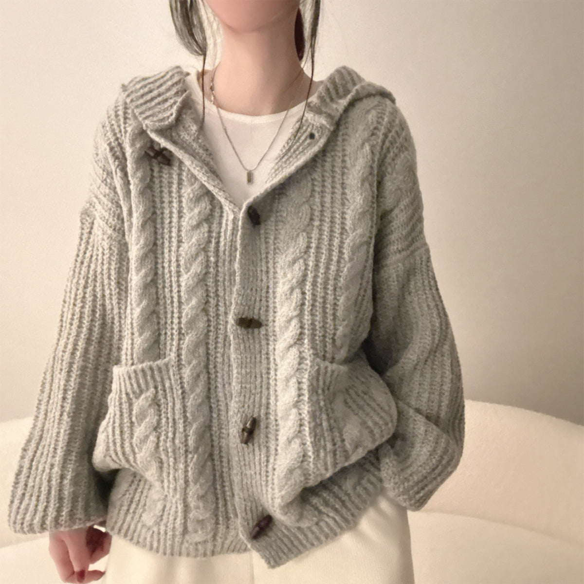 Women's Plaid Hooded Sweater Coat