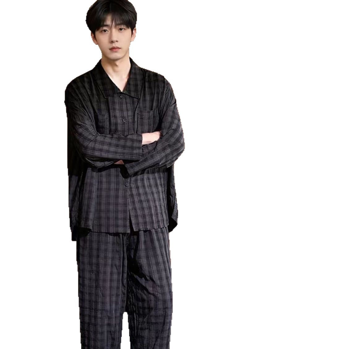 Cloud Cotton Couples Pajama Set with Turn-Down Collar Long Sleeve Loungewear