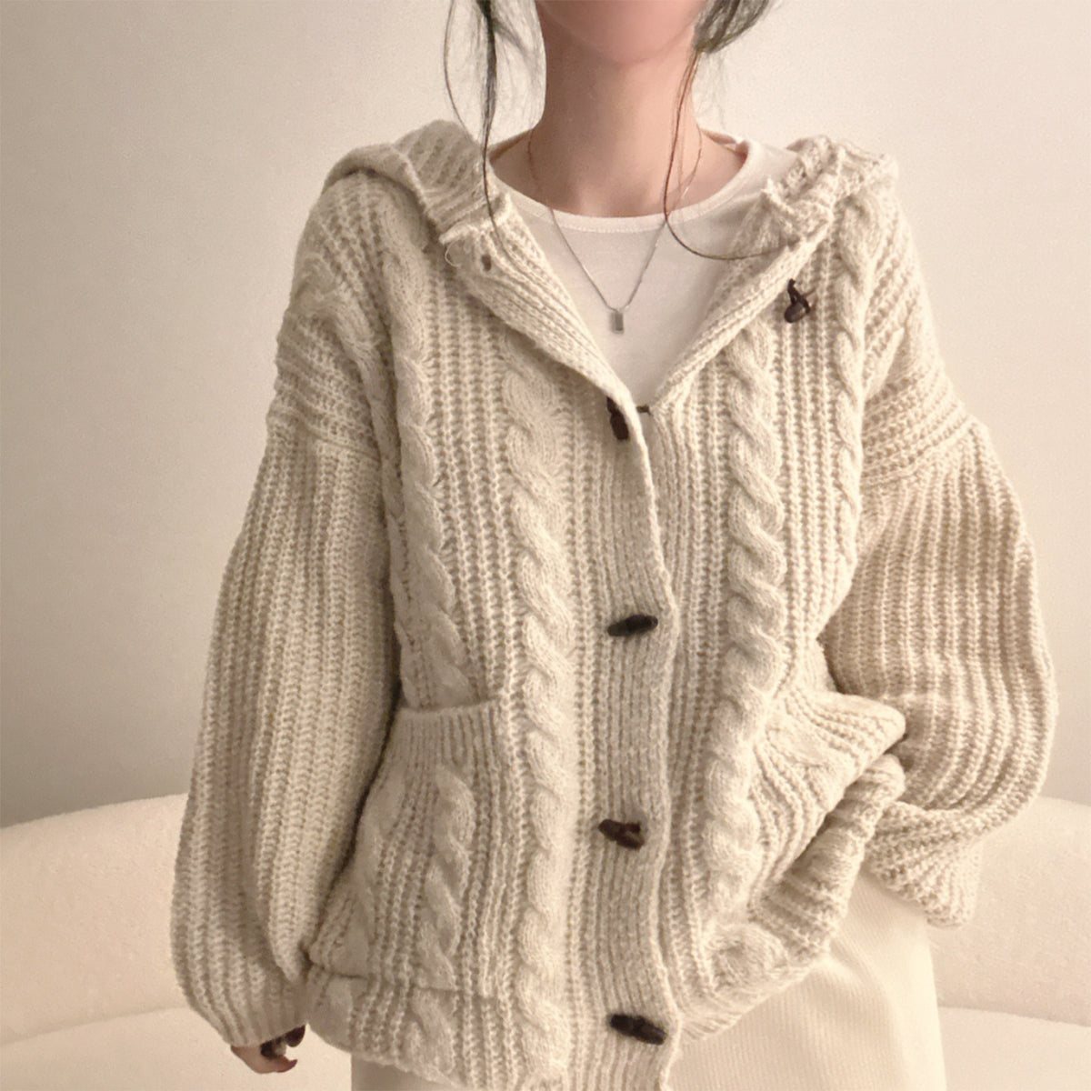Women's Plaid Hooded Sweater Coat