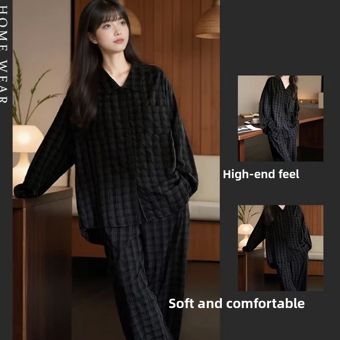 Cloud Cotton Couples Pajama Set with Turn-Down Collar Long Sleeve Loungewear