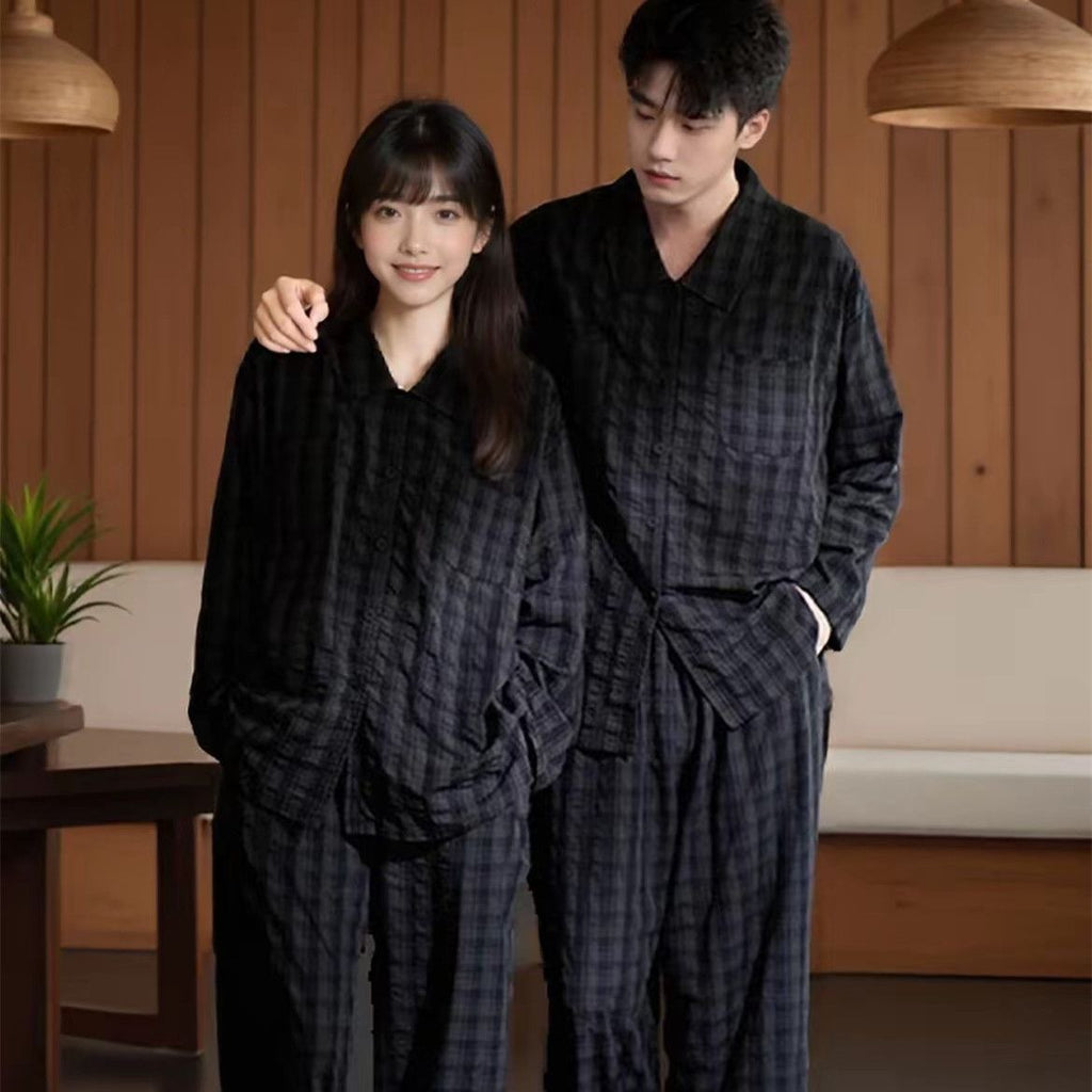 Cloud Cotton Couples Pajama Set with Turn-Down Collar Long Sleeve Loungewear